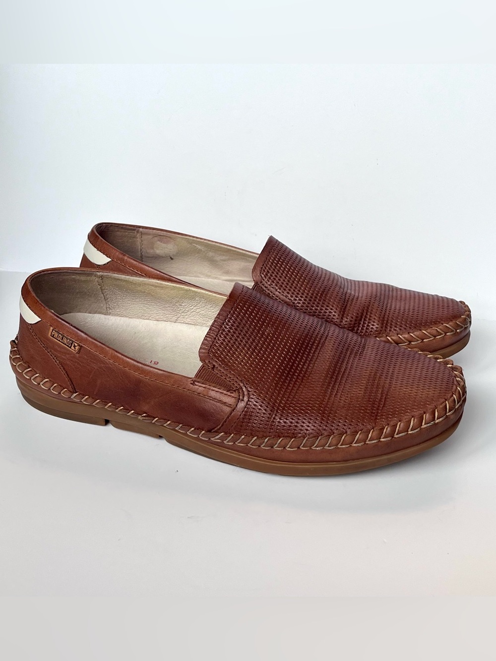PIKOLINOS Men’s Perforated Slip-On Loafers Brandy Brown Leather EU 41 US 8